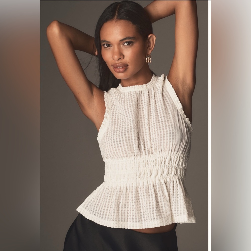 NWT ANTHROPOLOGIE MAEVE Smocked Halter Top Sleeveless Tank Ivory Cream